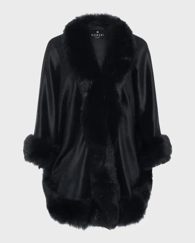 Gorski Cashmere Capelet With Lamb Shearling Trim In Black