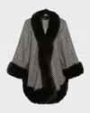 Gorski Cashmere Capelet With Lamb Shearling Trim In Black Houndstooth