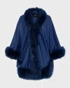 Gorski Cashmere Capelet With Lamb Shearling Trim In Dark Blue