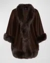 Gorski Cashmere Capelet With Lamb Shearling Trim In Dark Brown