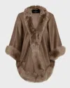 Gorski Cashmere Capelet With Lamb Shearling Trim In Khaki Taupe
