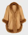 Gorski Cashmere Capelet With Lamb Shearling Trim In Light Camel