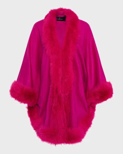 Gorski Cashmere Capelet With Lamb Shearling Trim In Magenta