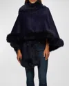 Gorski Cashmere Capelet With Lamb Shearling Trim In Navy
