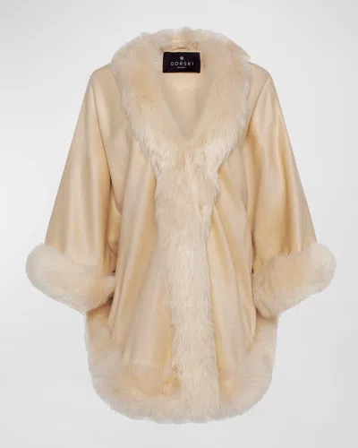 Gorski Cashmere Capelet With Lamb Shearling Trim In Oatmeal