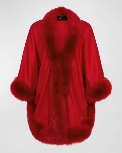 Gorski Cashmere Capelet With Lamb Shearling Trim In Red