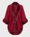 Gorski Cashmere Capelet With Lamb Shearling Trim In Wine