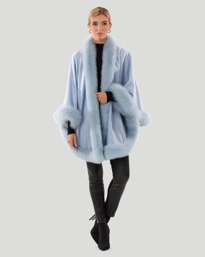 Gorski Cashmere Caplet With Fox Trim In Blue