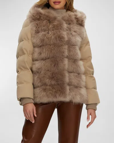 Gorski Cashmere Down Parka Jacket With Cashmere Goat Shearling In Taupe