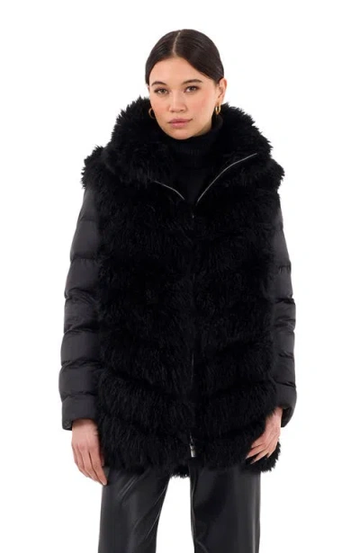 Gorski Cashmere Goat Chevron Jacket With Detachable Quilted Sleeves In Black