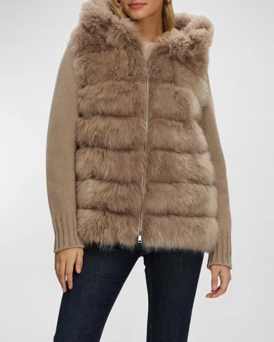 Gorski Cashmere Goat Shearling Parka With Cashmere Cable-knit In Taupe