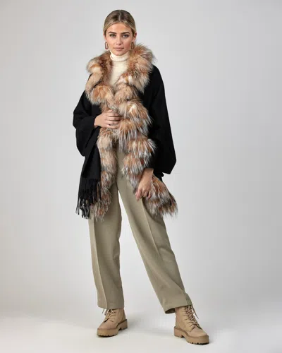 Gorski Cashmere Stole With Silver Fox And Cashmere Fringes In Multi