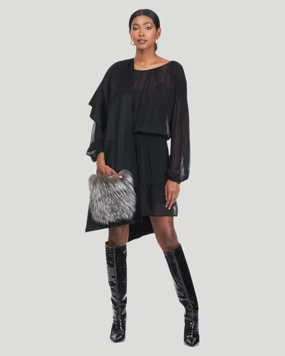 Gorski Cashmere Stole With Silver Fox Fur Patch Pockets In Black