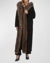Gorski Cashmere Wrap Parka Jacket With Cashmere Goat Shearling Trim In Black/brown