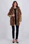 Gorski Chevron Mink Parka With Cashmere Sleeves In White