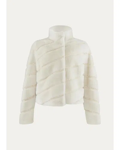 Gorski Diagonal Topstitched Merino Shearling Coat In Neutral