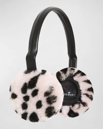 Gorski Dotted Lamb Shearling & Leather Earmuffs In White