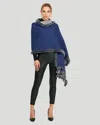 Gorski Double Face Cashmere And Wool Stole With Rex Rabbit Trim In Blue