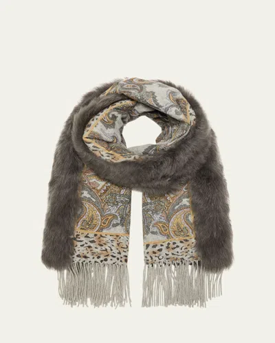 Gorski Double-face Cashmere Stole In Gray Paisley Animal Print