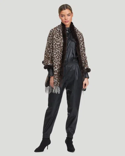 Gorski Double Face Cashmere Stole With Rex Rabbit Fur Trim In Brown