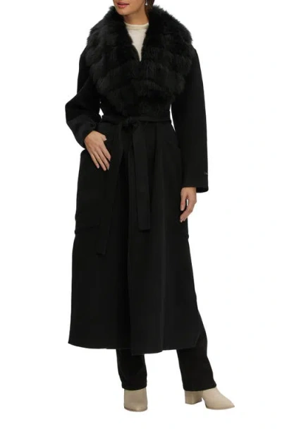 Gorski Double Face Wool And Cashmere Coat, Detachable Genuine Shearling Collar, Belted In Black