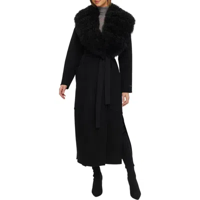 Gorski Double Face  Wool And Cashmere Coat With Detachable Genuine Shearling Collar With Belt In Black