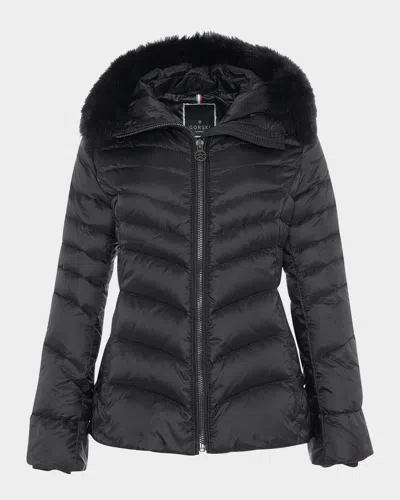 Gorski Down Apres-ski Jacket With Detachable Toscana Lamb Hood Trim In Black