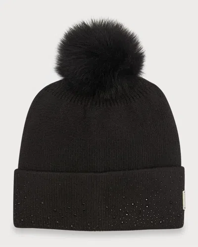 Gorski Embellished Toscana Lamb Pom Knit Beanie In Black