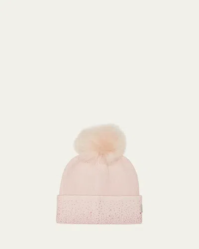 Gorski Embellished Toscana Lamb Pom Knit Beanie In Pink