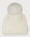 Gorski Embellished Toscana Lamb Pom Knit Beanie In White