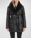 Gorski Embroidered Lamb Shearling Wrap Jacket In Black