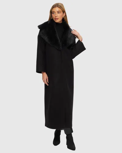 Gorski Fabric Coat With Detachable Shearling Lamb Collar In Black