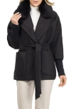 Gorski Fabric Jacket With Detachable Shearling Lamb Collar, Belt In Black