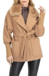 Gorski Fabric Jacket With Detachable Shearling Lamb Collar, Belt In Brown
