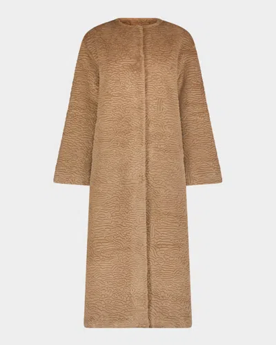 Gorski Fur-free Textured Faux Shearling Coat In Brown