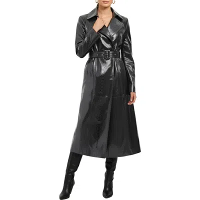 Gorski Genuine Metis Suede Pythn Printed Belted Trench Coat In Black
