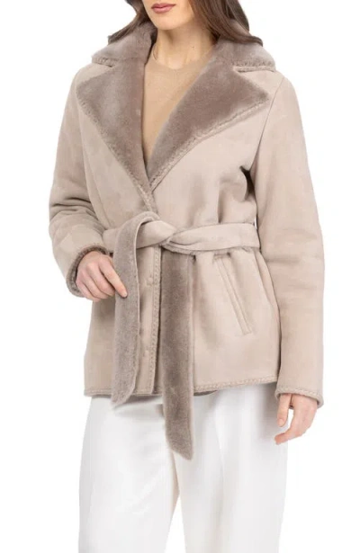 Gorski Genuine Shearling Belted Jacket With Whipstitch Trim In Brown