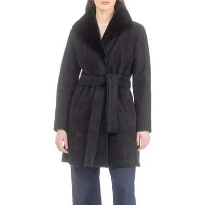 Gorski Genuine Shearling Belted Stroller, Suede Finish In Black