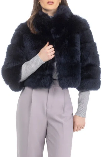 Gorski Genuine Shearling Bolero, Cropped Sleeves In Blue
