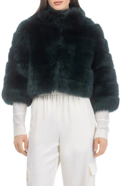 Gorski Genuine Shearling Bolero, Cropped Sleeves In Green