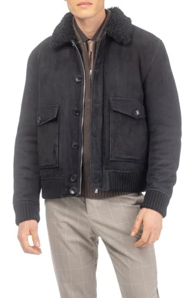 Gorski Genuine Shearling Bomber Jacket, Suede Finish In Black