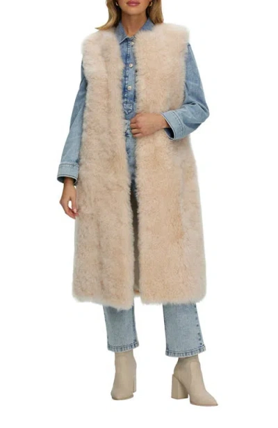 Gorski Genuine Shearling Collarless Long Vest In Neutral