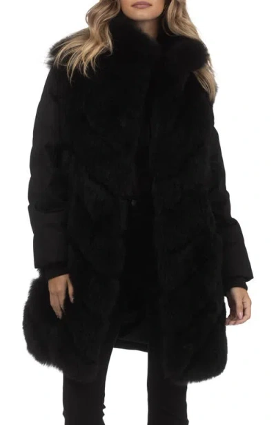 Gorski Genuine Shearling Diagonal Stroller With  Cashmere Back And Sleeves In Black