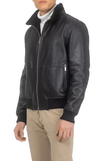 Gorski Genuine Shearling Lamb Bomber Jacket In Black