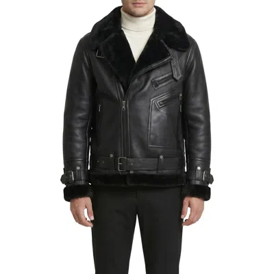 Gorski Genuine Shearling Moto Zip Jacket In Black