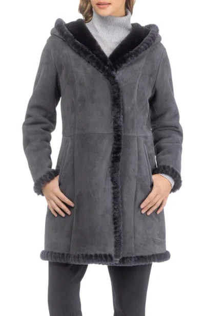 Gorski Genuine Shearling Parka With Whipstitch Trim In Gray