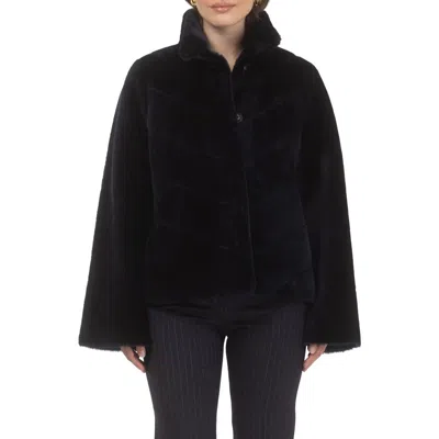 Gorski Genuine Shearling Reversible Chevron Jacket And Horizontal Bottom In Blue