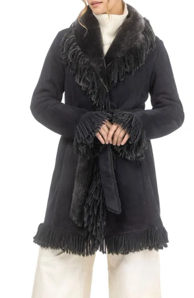 Gorski Genuine Shearling Stroller With Fringes In Gray