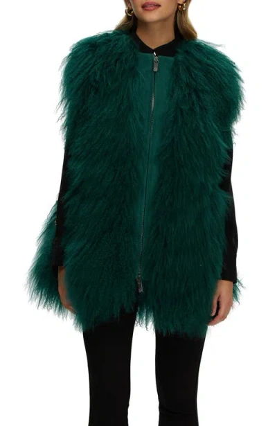 Gorski Genuine Shearling Zip Long Vest In Green