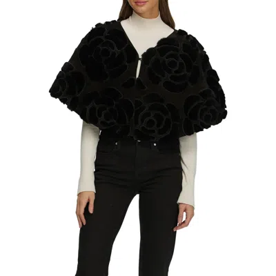 Gorski Genuine Shearling/suede Floral Embroidered Stole Reversible To  Cashmere And Wool Blend In Black